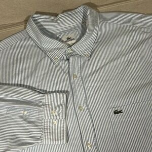 Lacoste Men's 4XL Oxford Cloth Striped Button-Down Shirt Long Blue White OCBD